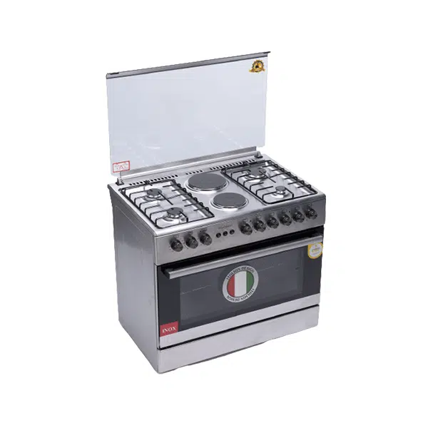CUISINIERE WESTPOOL 6 FEUX MIXTES INOX FULL OPTION ( 4 FEUX A GAZ ET 2 FEUX ELECTRIQUES )