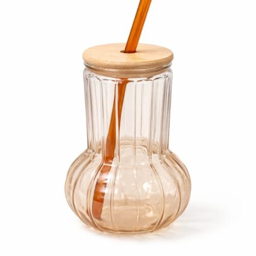 VERRE A BOIRE AVEC COUVERCLE EN BOIS + PIPETTE EN VERRE