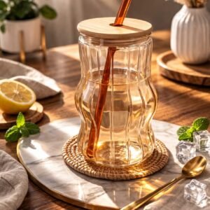 VERRE A BOIRE AVEC COUVERCLE EN BOIS + PIPETTE EN VERRE