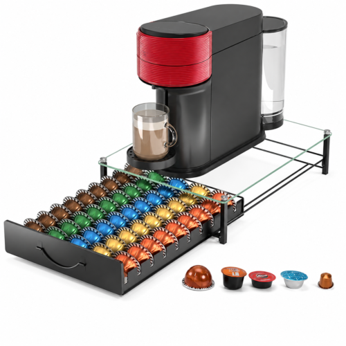 PORTE DOSETTES – TIROIR ORGANISEUR MULTICAPSULES – 50 CAPSULES NESPRESSO VERTUO OU DOLCE GUSTO