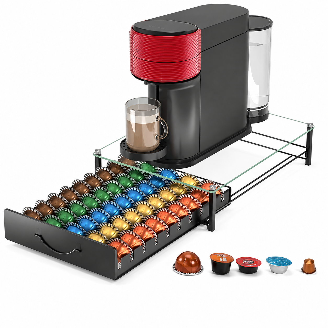 PORTE DOSETTES – TIROIR ORGANISEUR MULTICAPSULES - 50 CAPSULES NESPRESSO VERTUO OU DOLCE GUSTO