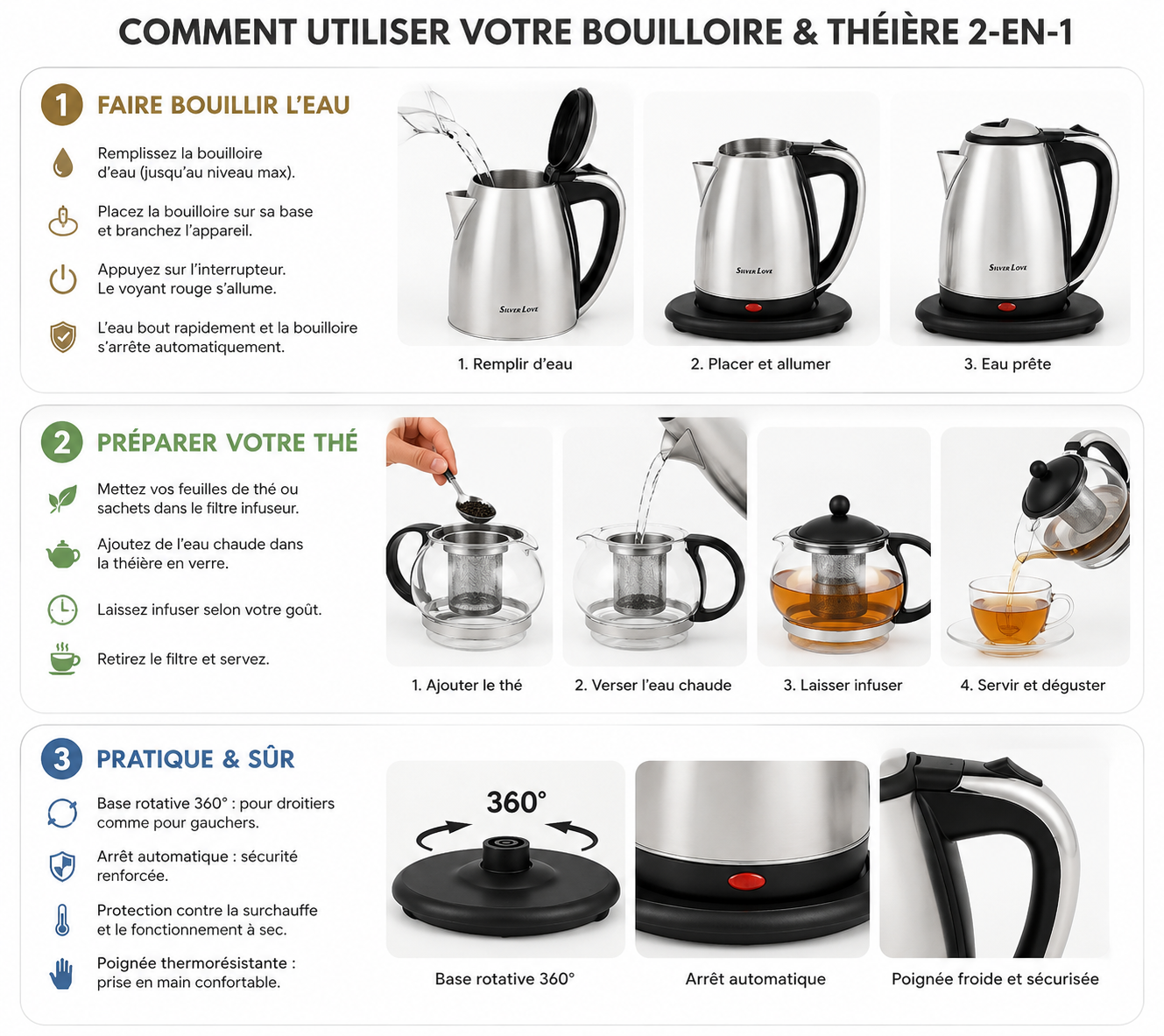 BOUILLOIRE ELECTRIQUE + THEIERE 2-en-1 SILVER LOVE – Image 2