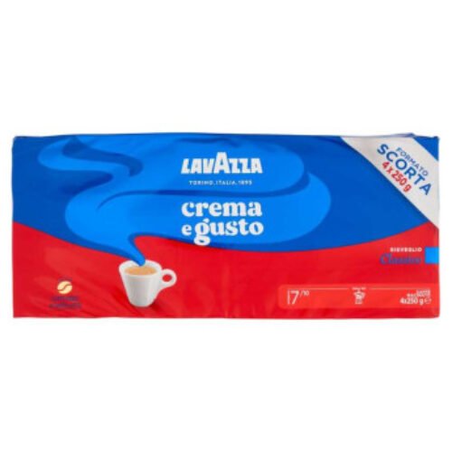 CAFE MOULU LAVAZZA CREMA E GUSTO CLASSICO – LOT DE 4 SACHETS DE 250 g  – FORMAT DE 1 KG