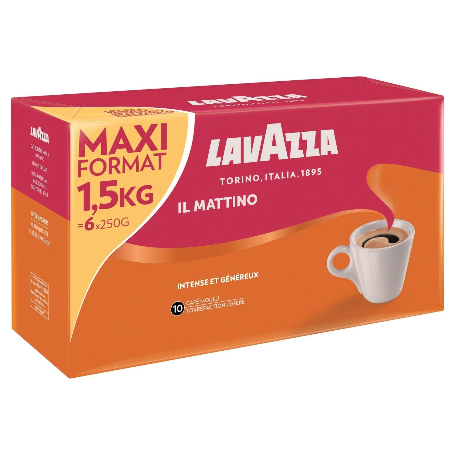 CAFE MOULU LAVAZZA Il MATTINO – LOT DE 6 SACHETS × 250 g - FORMAT DE 1,5 KG